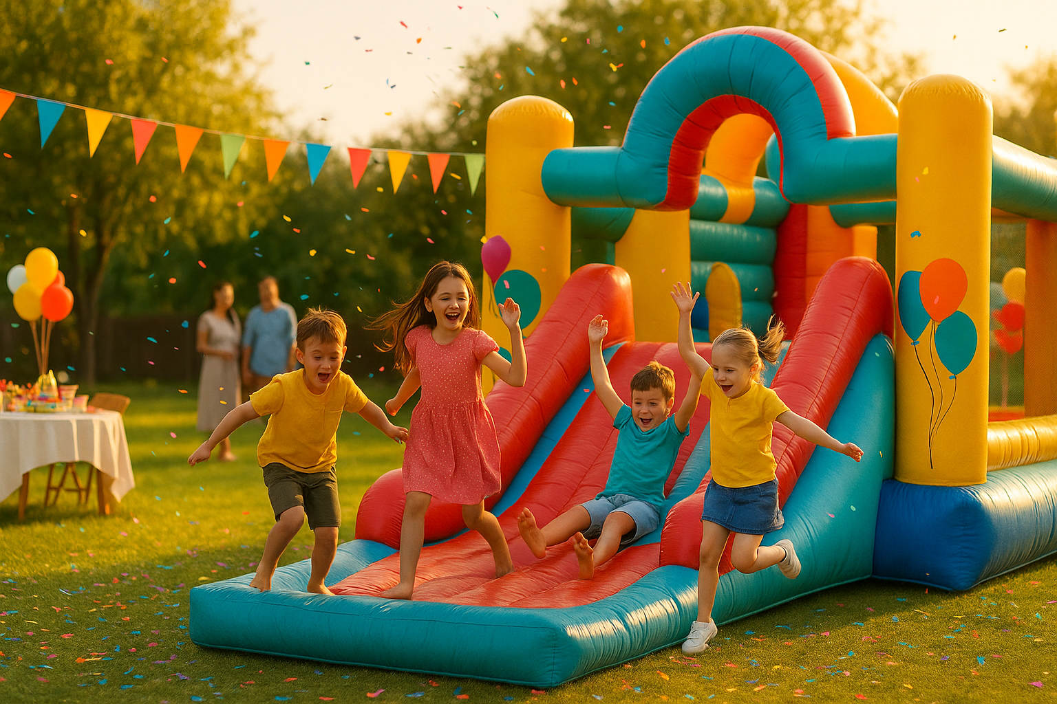 Fiesta con inflables y luces